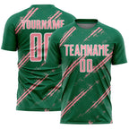 Custom Kelly Green Medium Pink-White Abstract Fragment Art Splash Sublimation Soccer Uniform Jersey