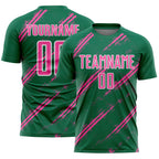 Custom Kelly Green Pink-White Abstract Fragment Art Splash Sublimation Soccer Uniform Jersey