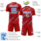 Custom Red Light Blue-White Abstract Fragment Art Splash Sublimation Soccer Uniform Jersey