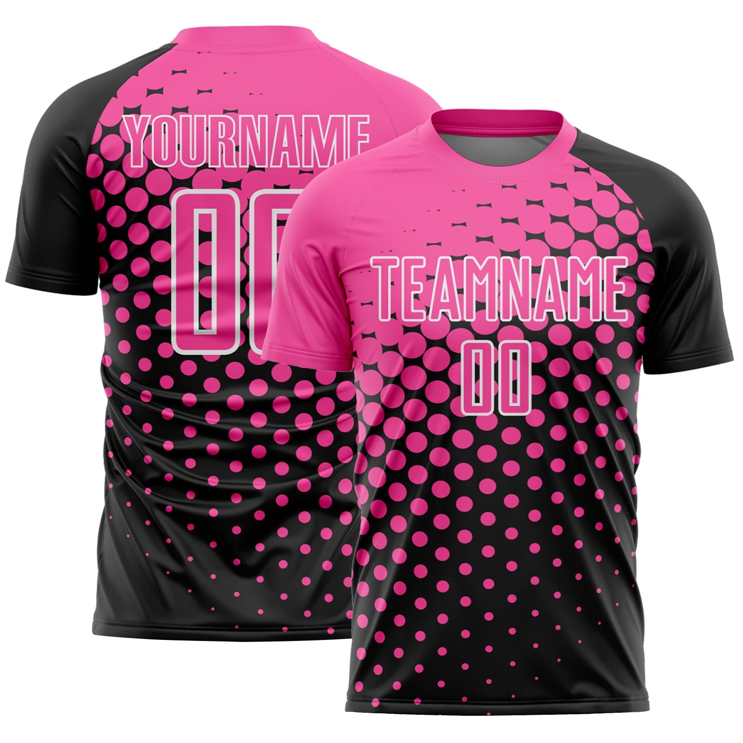 Custom Black Pink-White Modern Polka Dot Sublimation Soccer Uniform Jersey