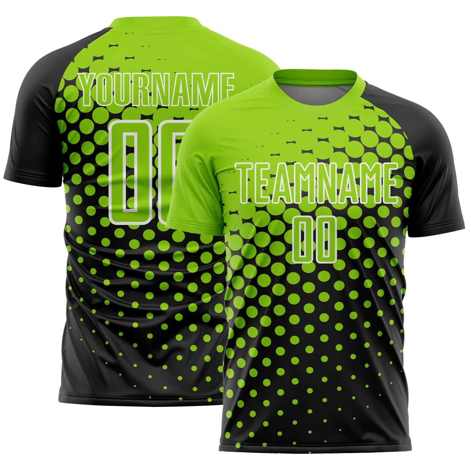 Custom Black Neon Green-White Modern Polka Dot Sublimation Soccer Uniform Jersey