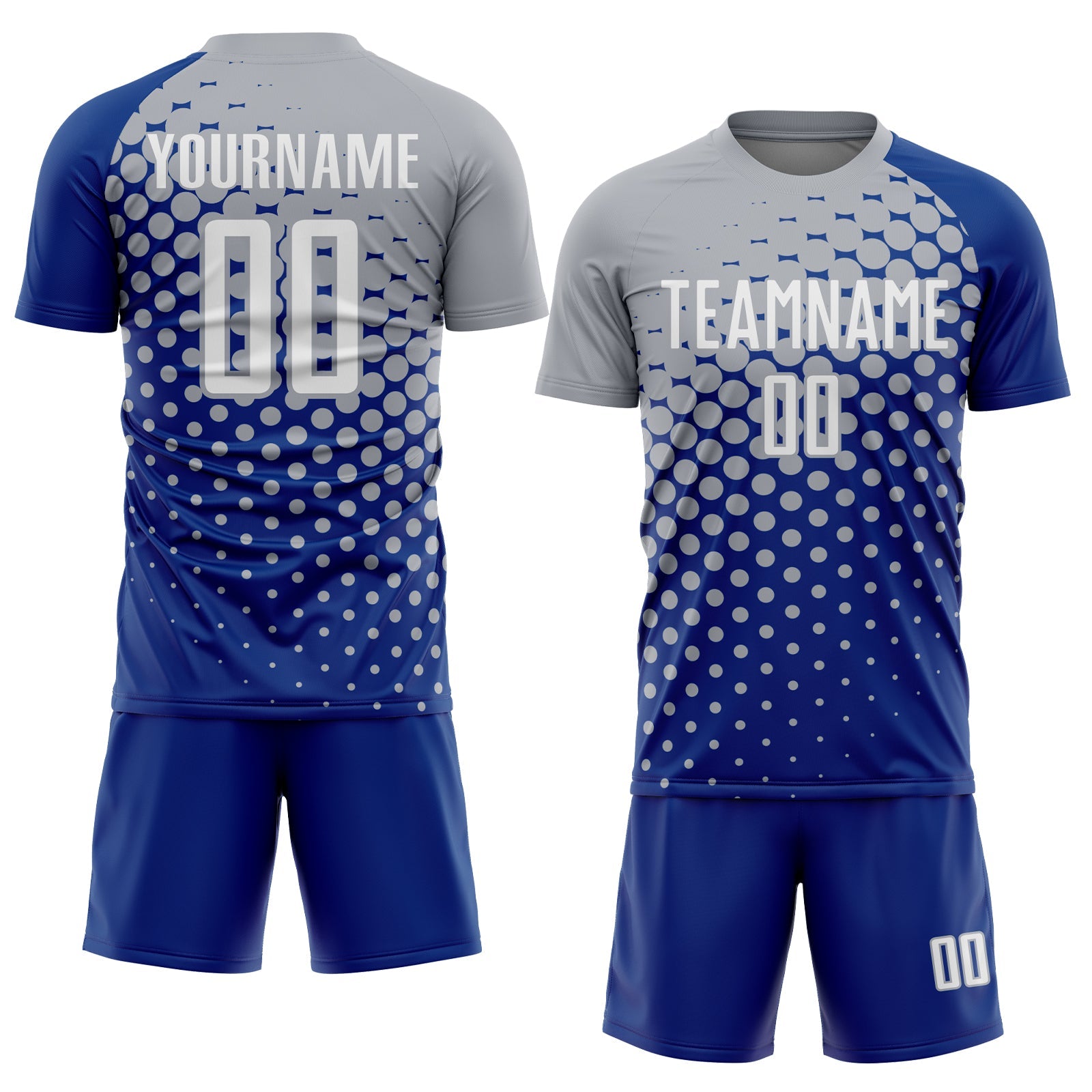 Custom Royal White-Gray Modern Polka Dot Sublimation Soccer Uniform Jersey
