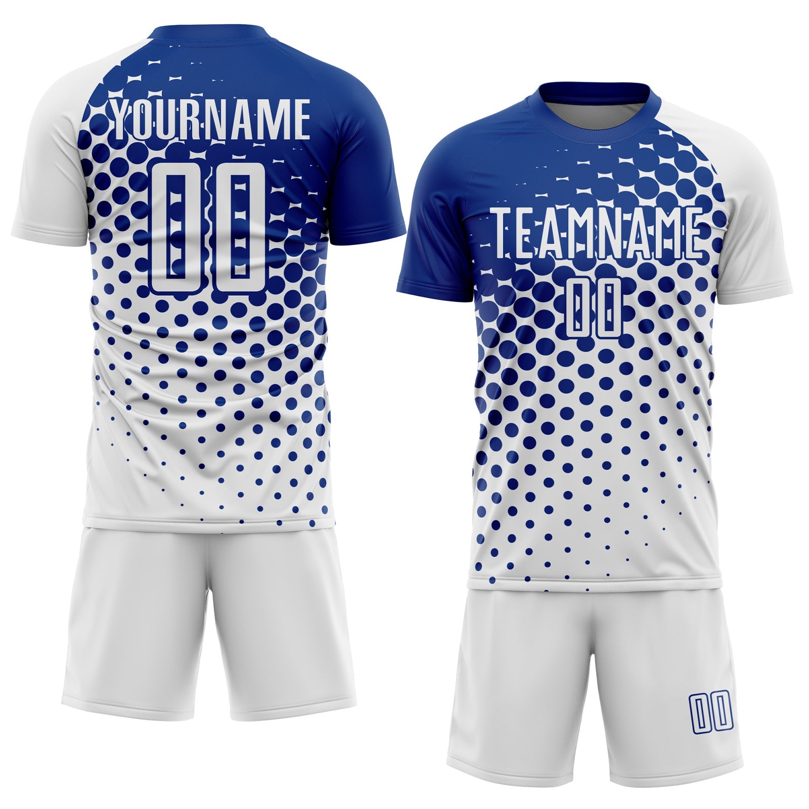 Custom White Royal Modern Polka Dot Sublimation Soccer Uniform Jersey