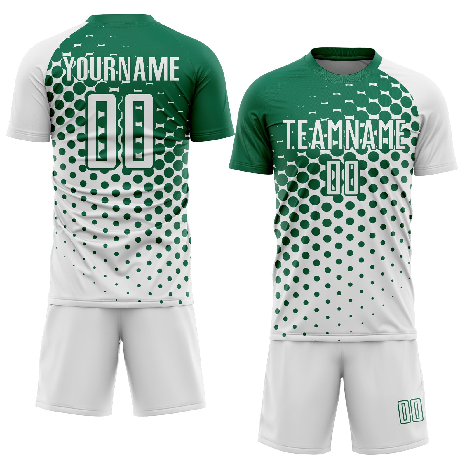 Custom White Kelly Green Modern Polka Dot Sublimation Soccer Uniform Jersey