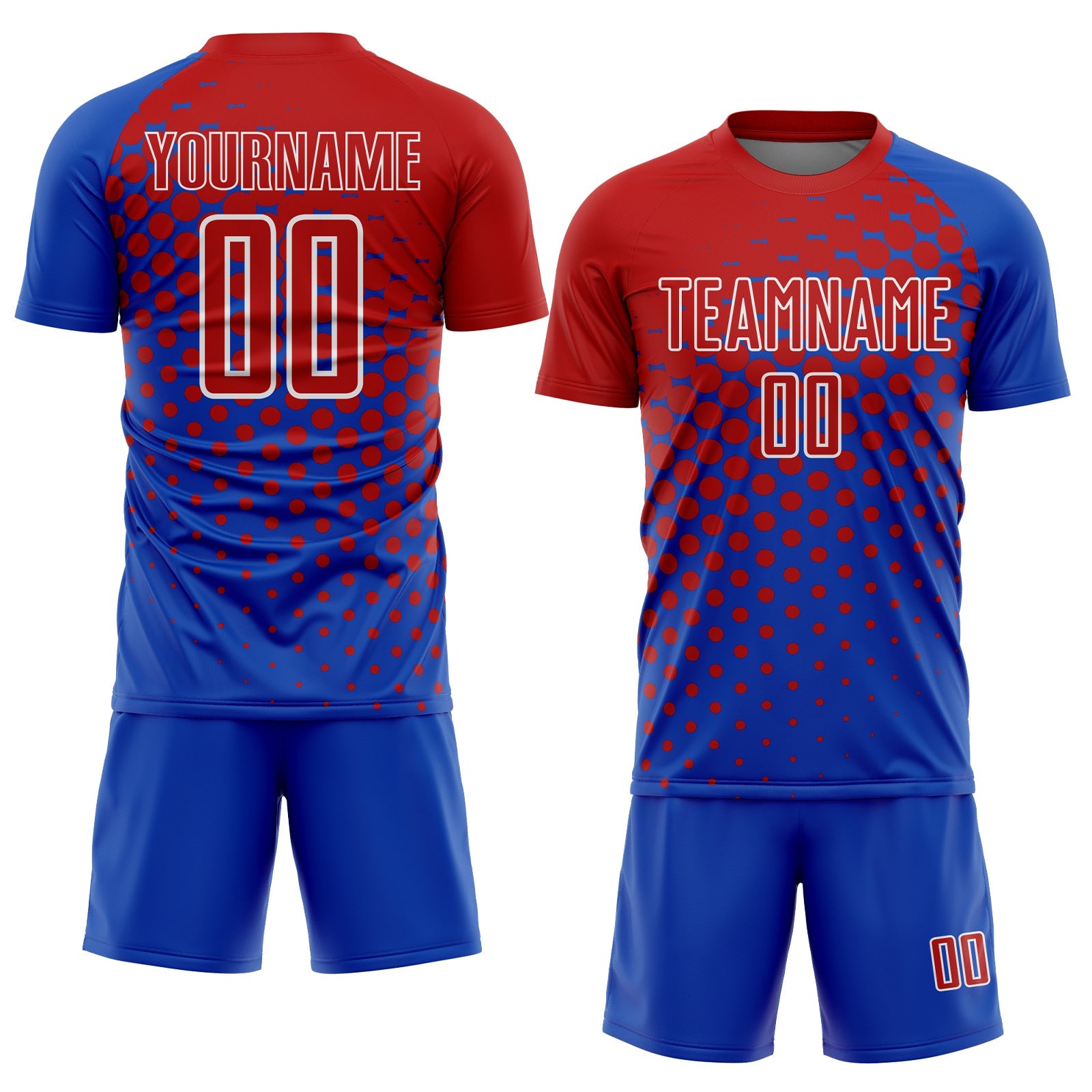 Custom Thunder Blue Red-White Modern Polka Dot Sublimation Soccer Uniform Jersey