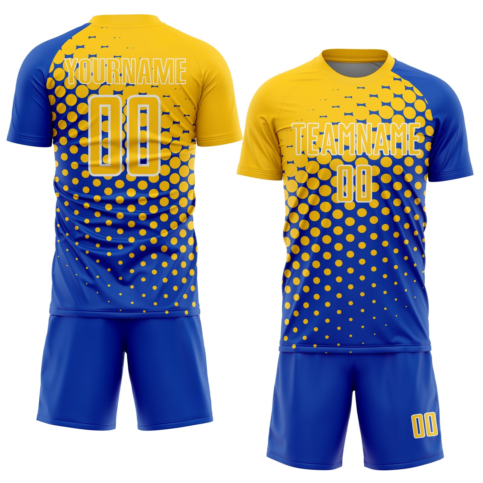Custom Thunder Blue Yellow-White Modern Polka Dot Sublimation Soccer Uniform Jersey