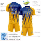 Custom Gold Royal-White Modern Polka Dot Sublimation Soccer Uniform Jersey