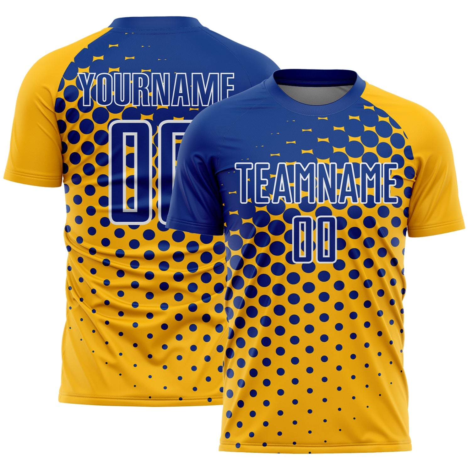 Custom Gold Royal-White Modern Polka Dot Sublimation Soccer Uniform Jersey