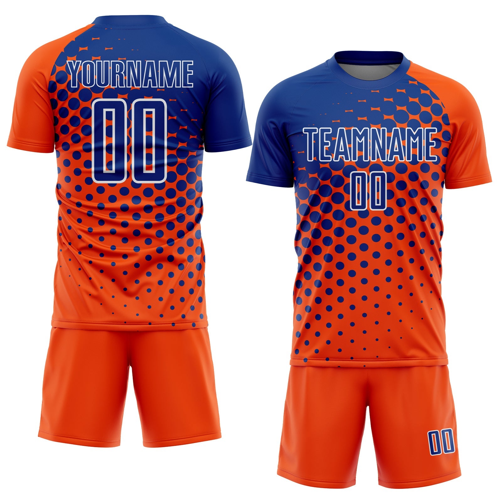 Custom Orange Royal-White Modern Polka Dot Sublimation Soccer Uniform Jersey