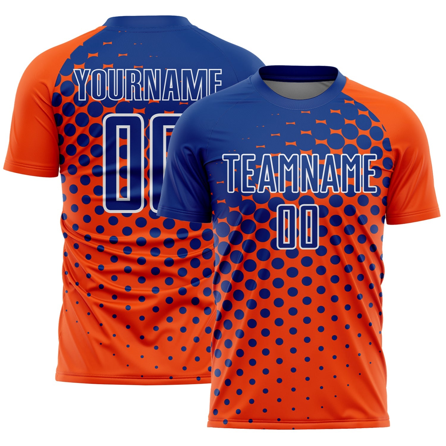 Custom Orange Royal-White Modern Polka Dot Sublimation Soccer Uniform Jersey