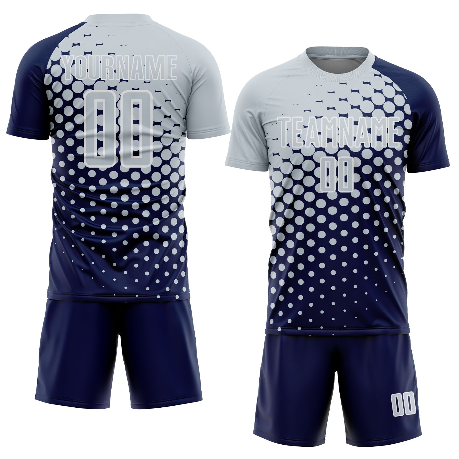 Custom Navy Silver-White Modern Polka Dot Sublimation Soccer Uniform Jersey