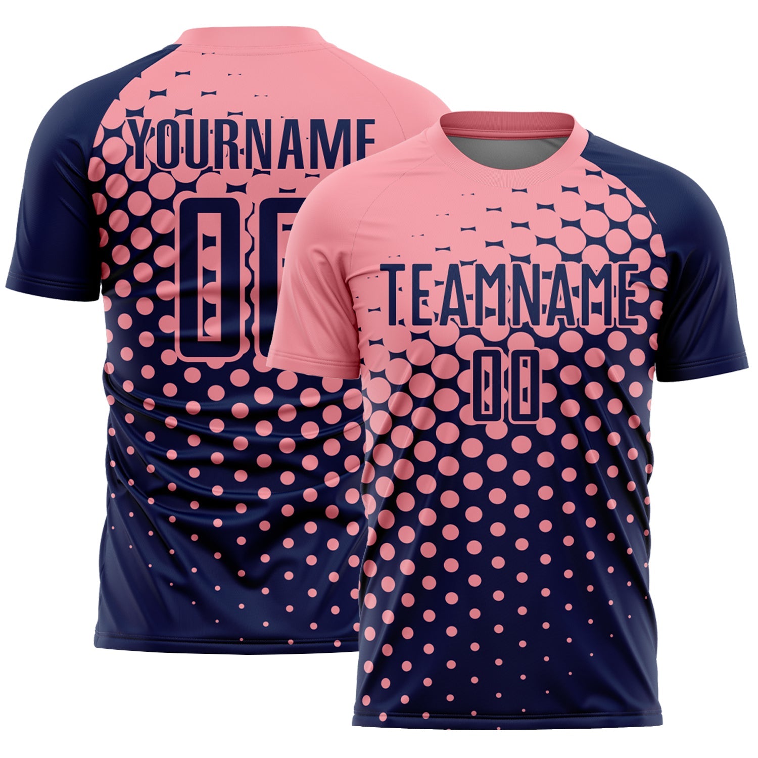 Custom Navy Medium Pink Modern Polka Dot Sublimation Soccer Uniform Jersey