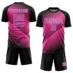 Custom Black Pink-Light Blue Line Sublimation Soccer Uniform Jersey