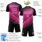 Custom Black Pink-Light Blue Line Sublimation Soccer Uniform Jersey
