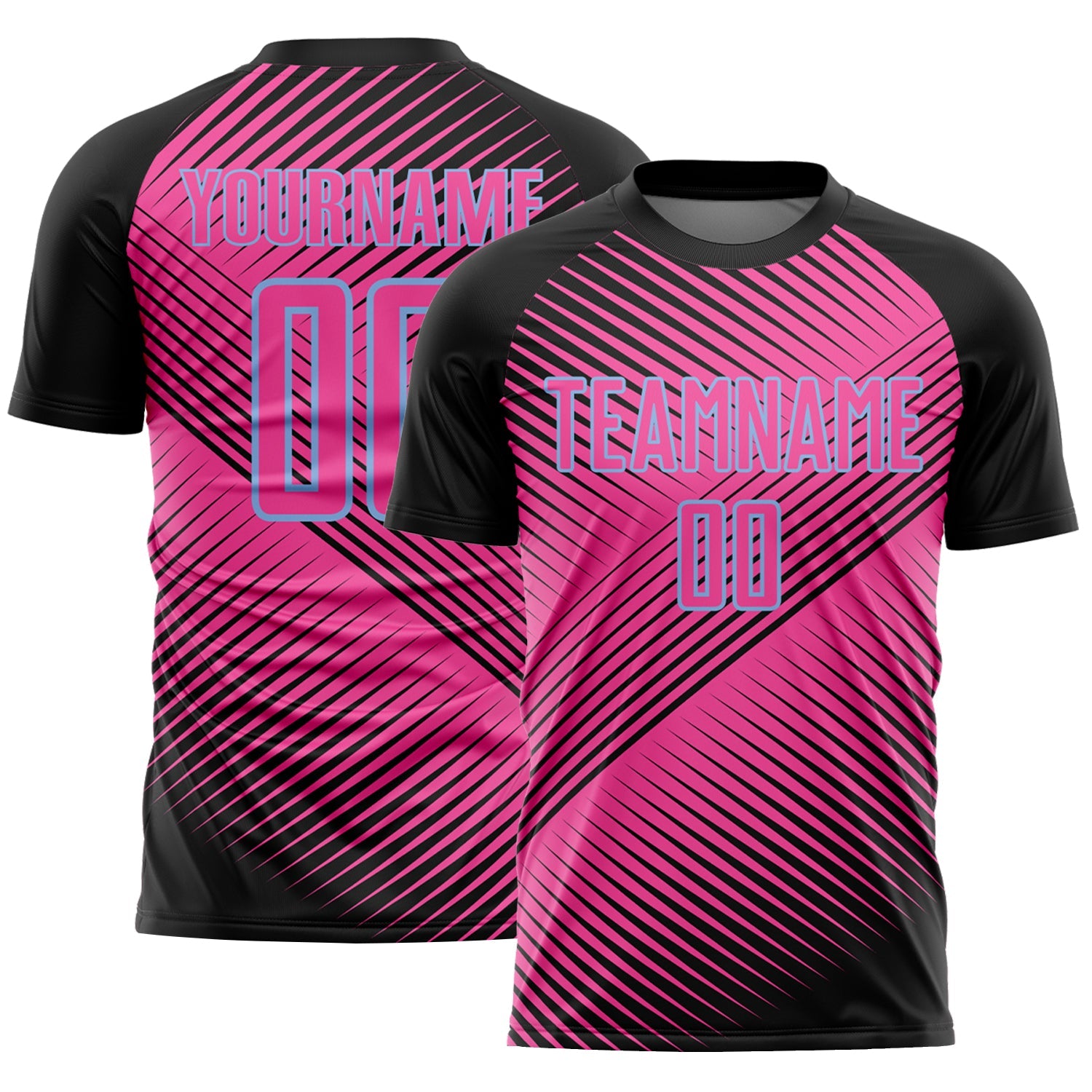 Custom Black Pink-Light Blue Line Sublimation Soccer Uniform Jersey