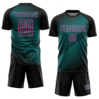Custom Black Teal-Pink Line Sublimation Soccer Uniform Jersey