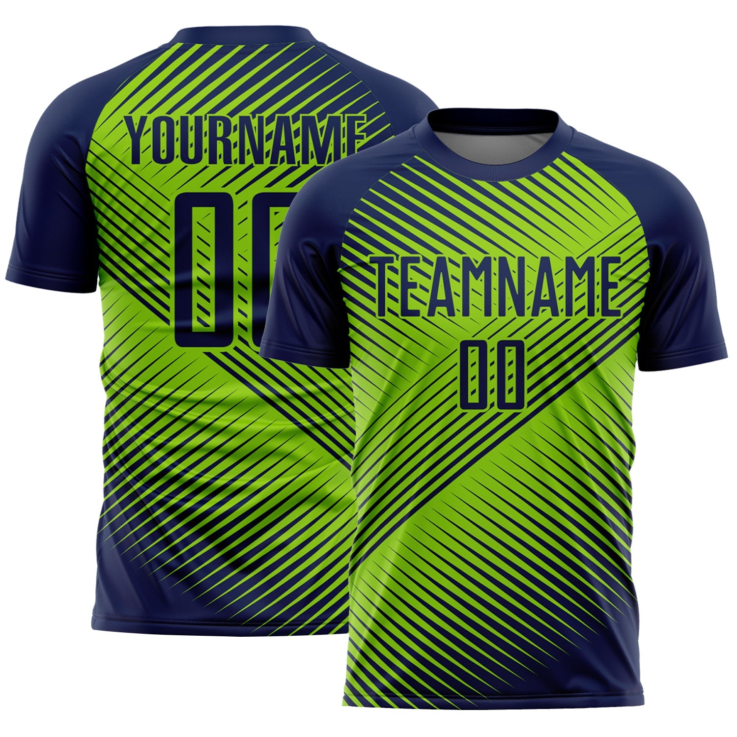 Custom Navy Neon Green Line Sublimation Soccer Uniform Jersey