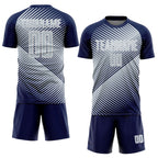 Custom Navy Silver-White Line Sublimation Soccer Uniform Jersey