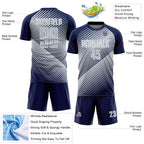 Custom Navy Silver-White Line Sublimation Soccer Uniform Jersey
