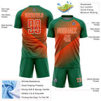 Custom Kelly Green Orange-White Line Sublimation Soccer Uniform Jersey
