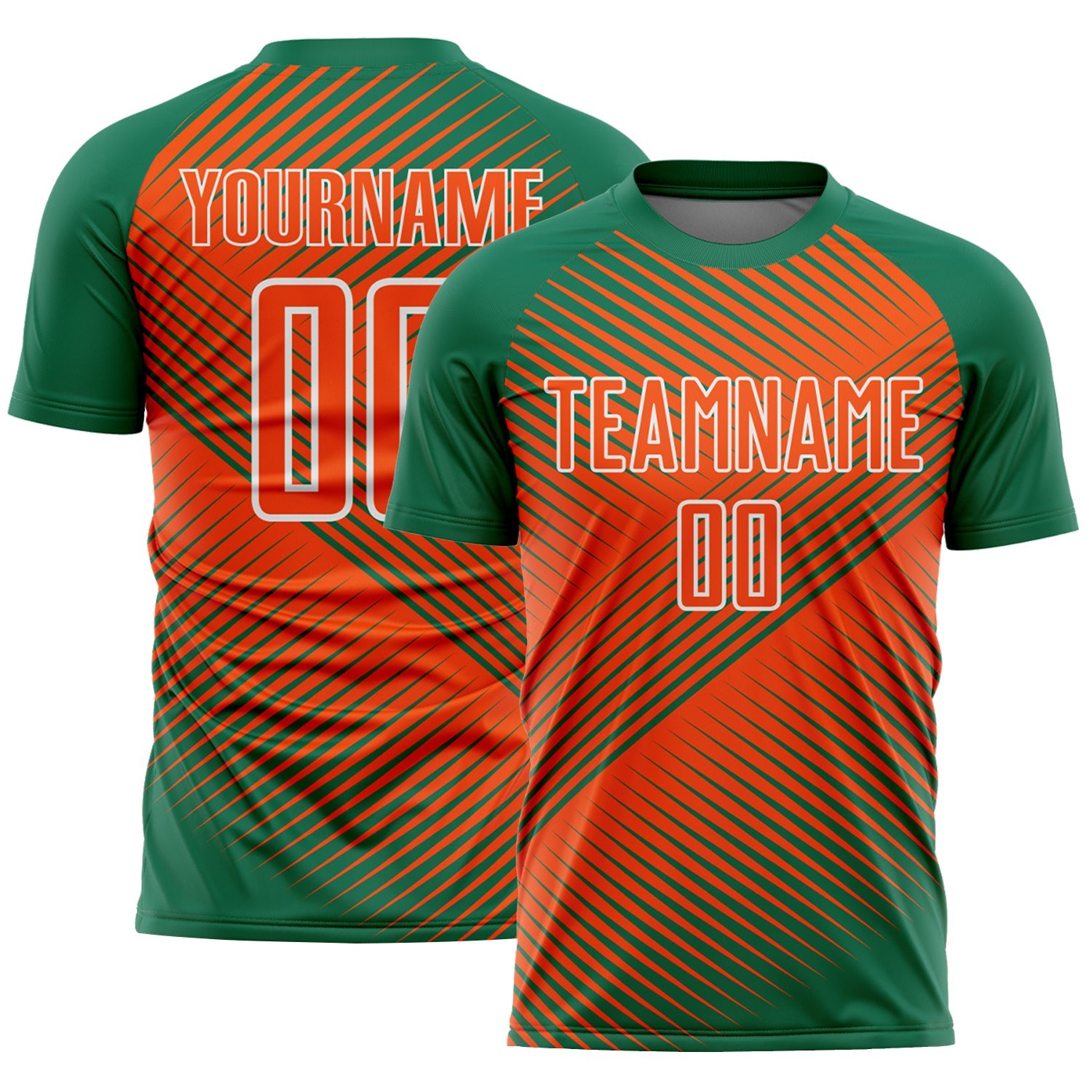 Custom Kelly Green Orange-White Line Sublimation Soccer Uniform Jersey