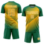 Custom Kelly Green Gold-White Line Sublimation Soccer Uniform Jersey