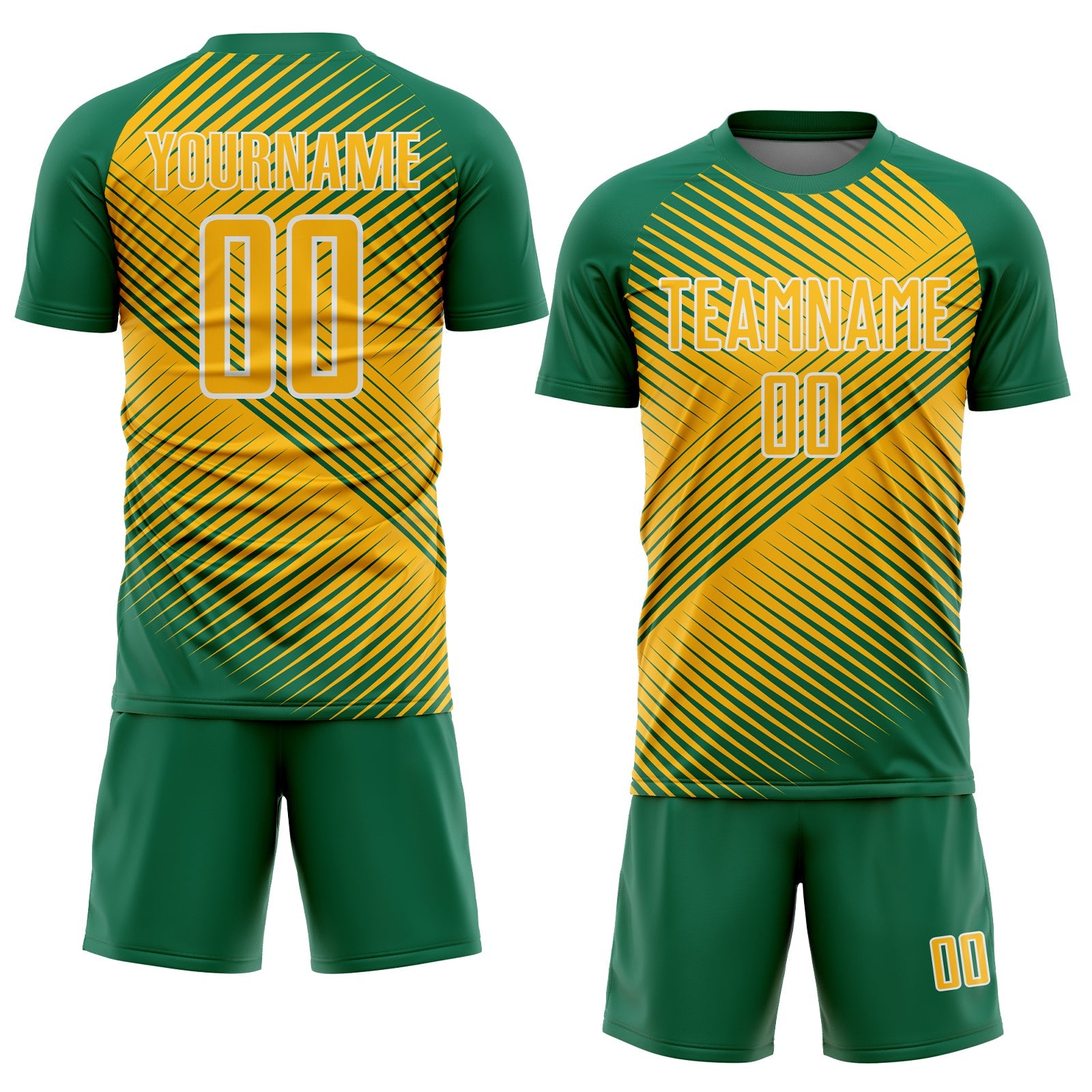 Custom Kelly Green Gold-White Line Sublimation Soccer Uniform Jersey