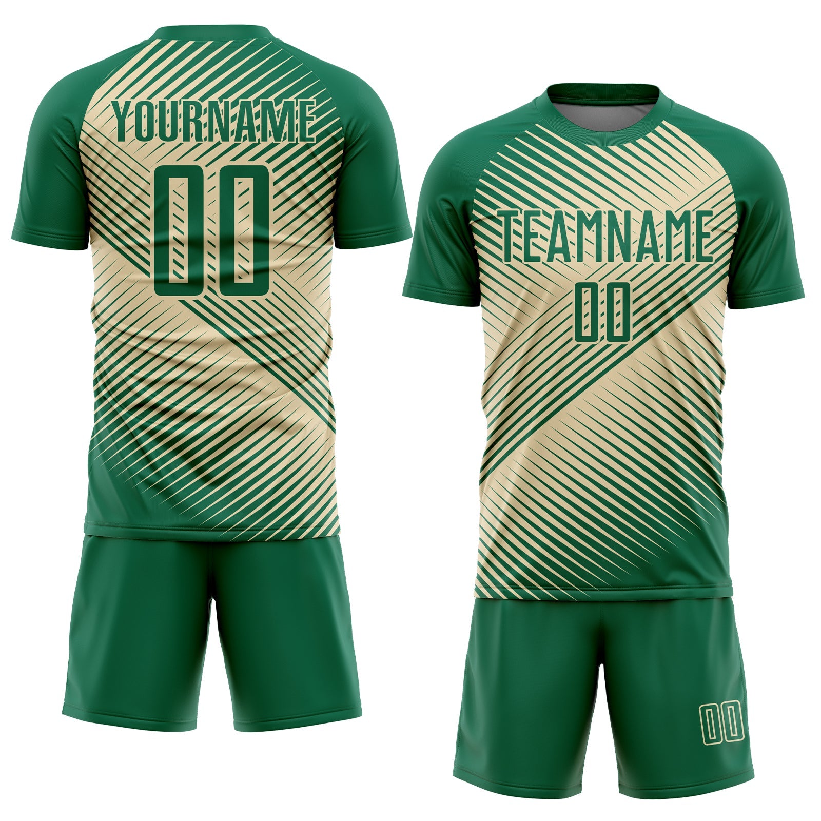 Custom Kelly Green Cream Line Sublimation Soccer Uniform Jersey