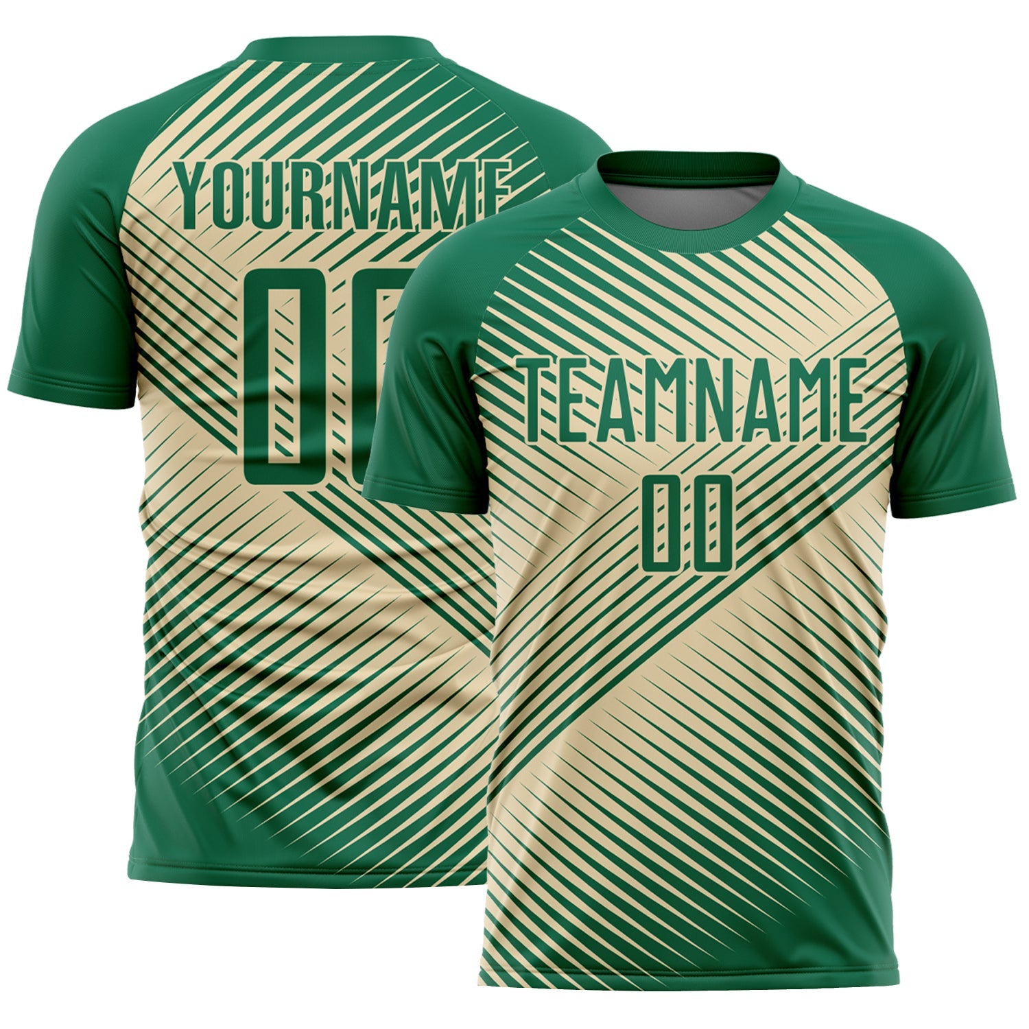 Custom Kelly Green Cream Line Sublimation Soccer Uniform Jersey