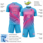 Custom Sky Blue Pink-White Line Sublimation Soccer Uniform Jersey