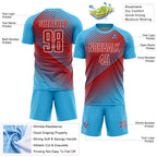Custom Sky Blue Red-White Line Sublimation Soccer Uniform Jersey