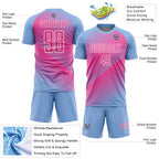 Custom Light Blue Pink-White Line Sublimation Soccer Uniform Jersey