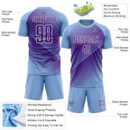 Custom Light Blue Purple-White Line Sublimation Soccer Uniform Jersey
