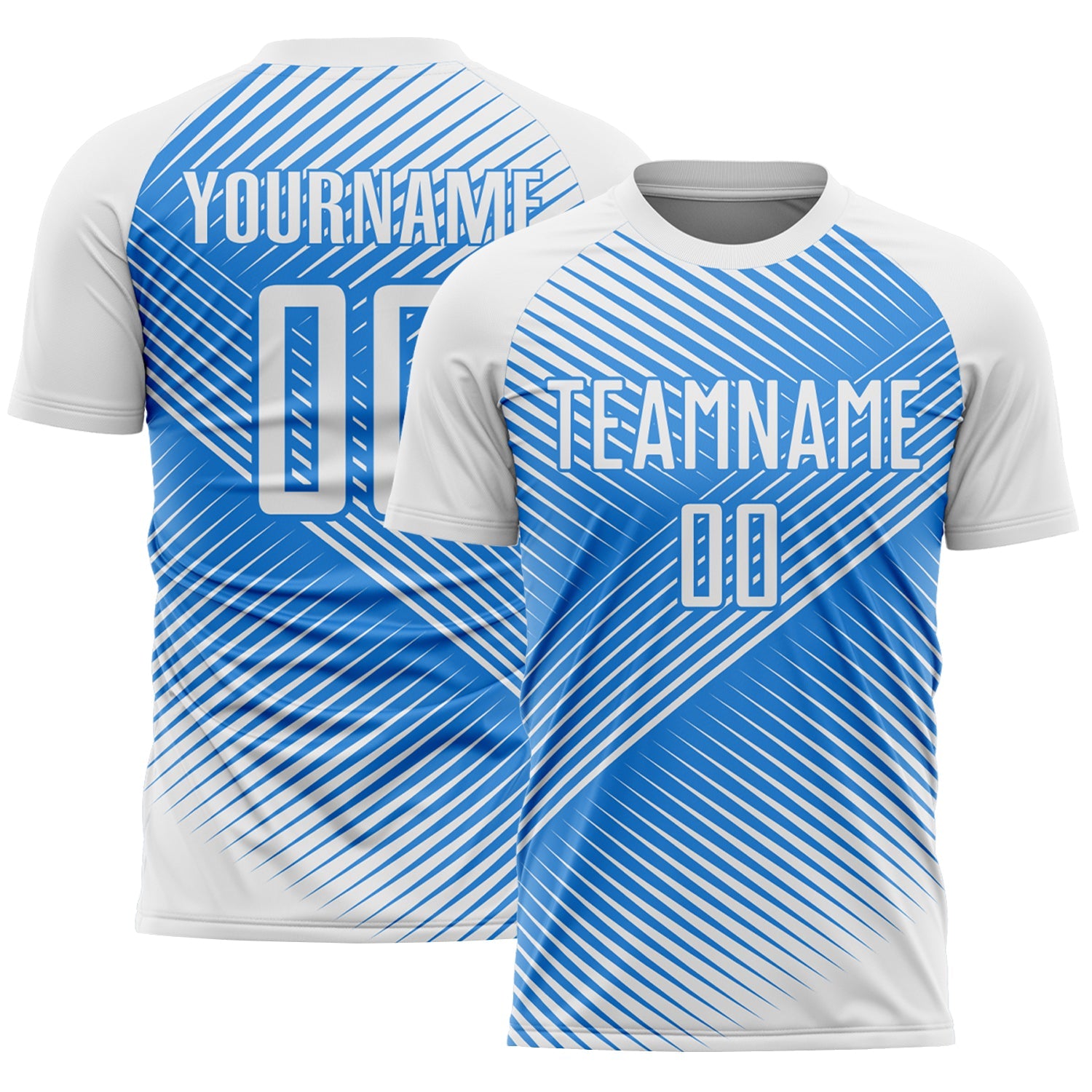 Custom White Powder Blue Line Sublimation Soccer Uniform Jersey