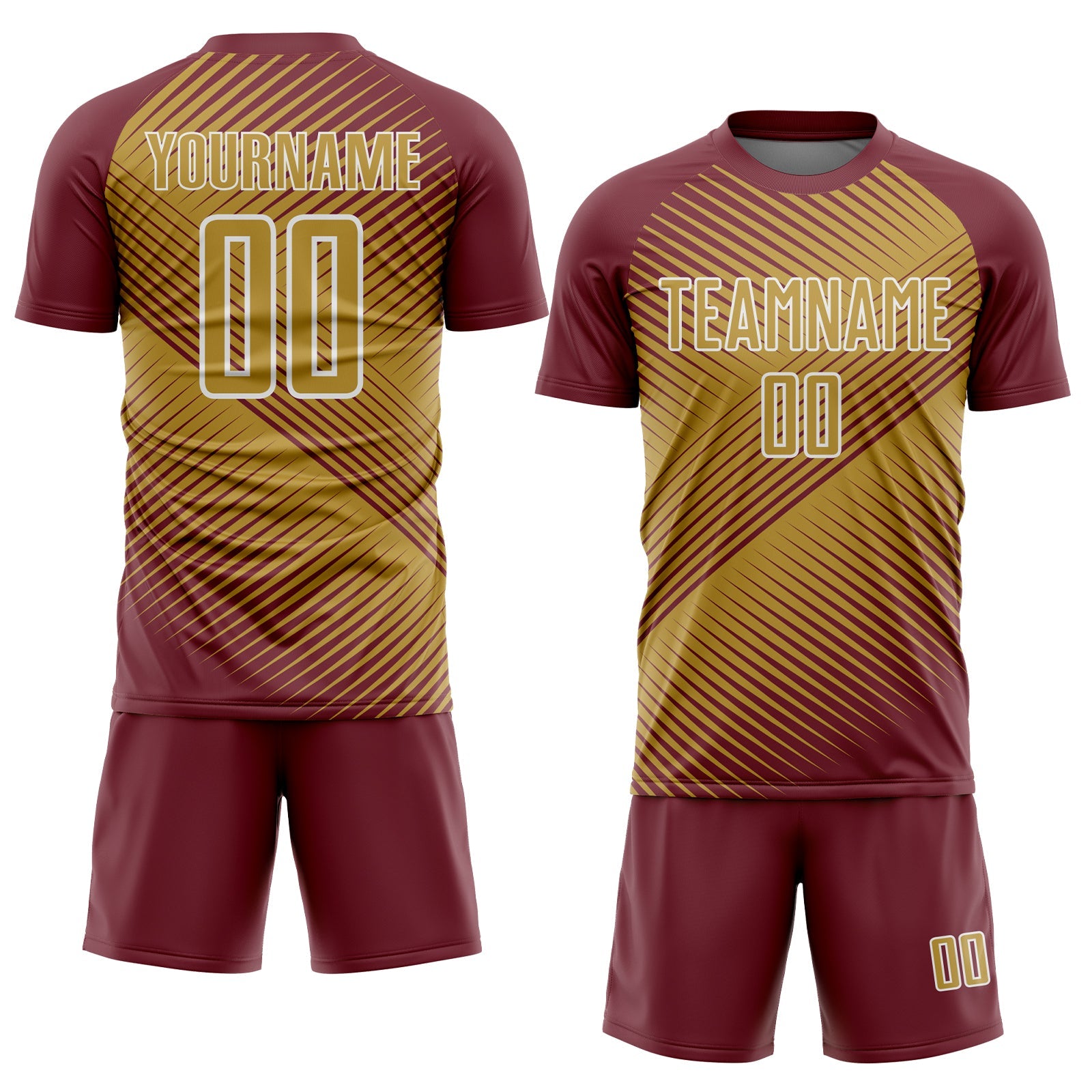 Custom Burgundy Old Gold-White Line Sublimation Soccer Uniform Jersey