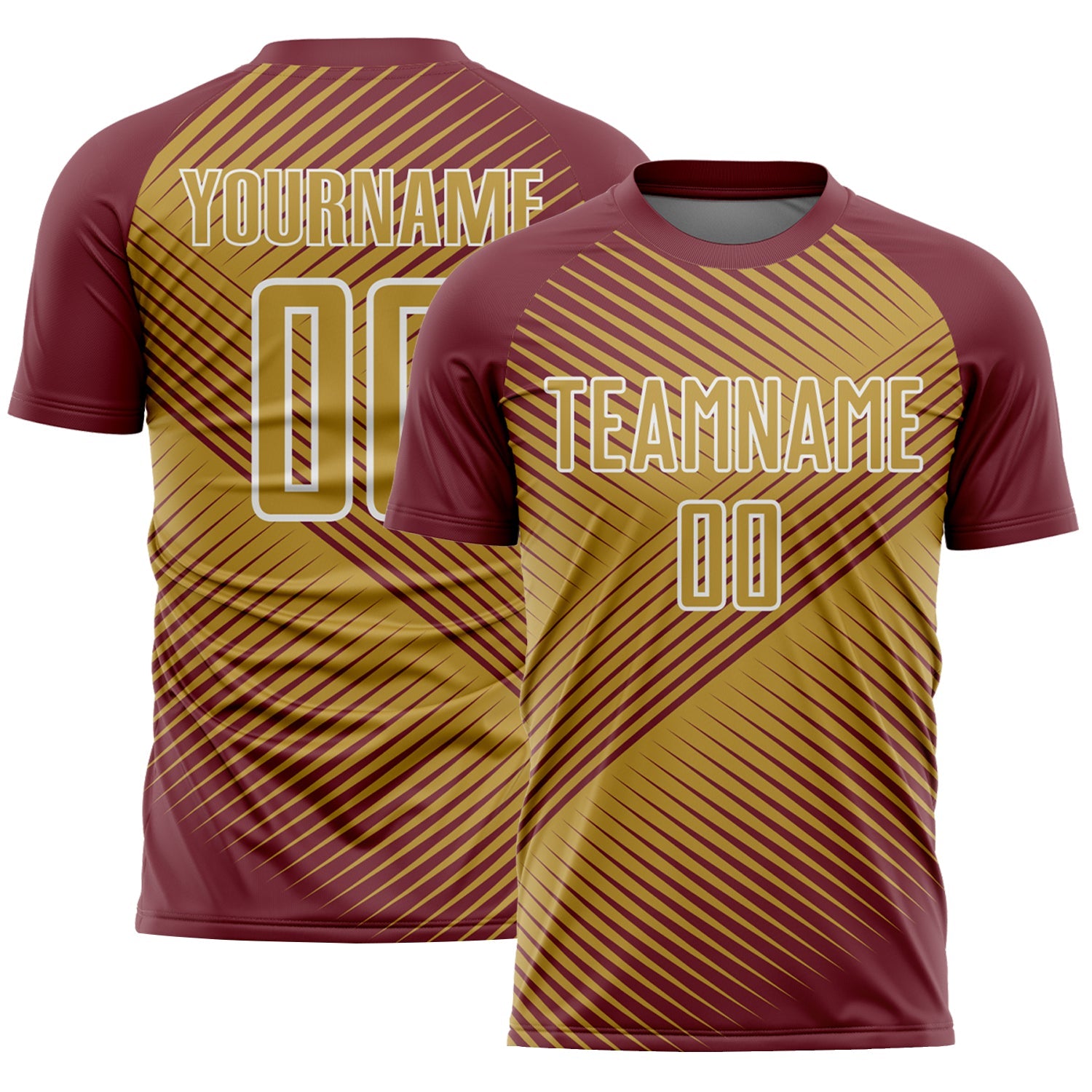 Custom Burgundy Old Gold-White Line Sublimation Soccer Uniform Jersey