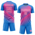 Custom Powder Blue Pink-White Line Sublimation Soccer Uniform Jersey