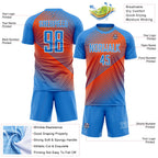 Custom Powder Blue Orange-White Line Sublimation Soccer Uniform Jersey