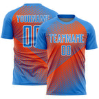 Custom Powder Blue Orange-White Line Sublimation Soccer Uniform Jersey
