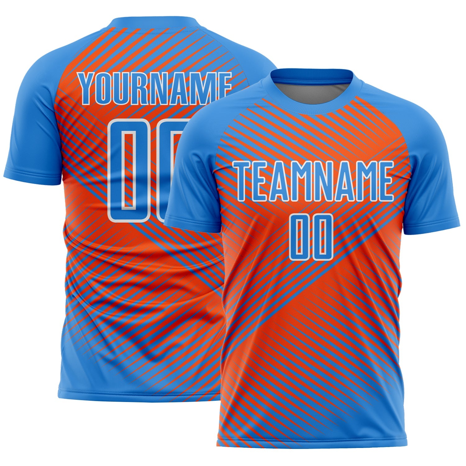 Custom Powder Blue Orange-White Line Sublimation Soccer Uniform Jersey