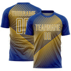 Custom Royal Old Gold-White Line Sublimation Soccer Uniform Jersey