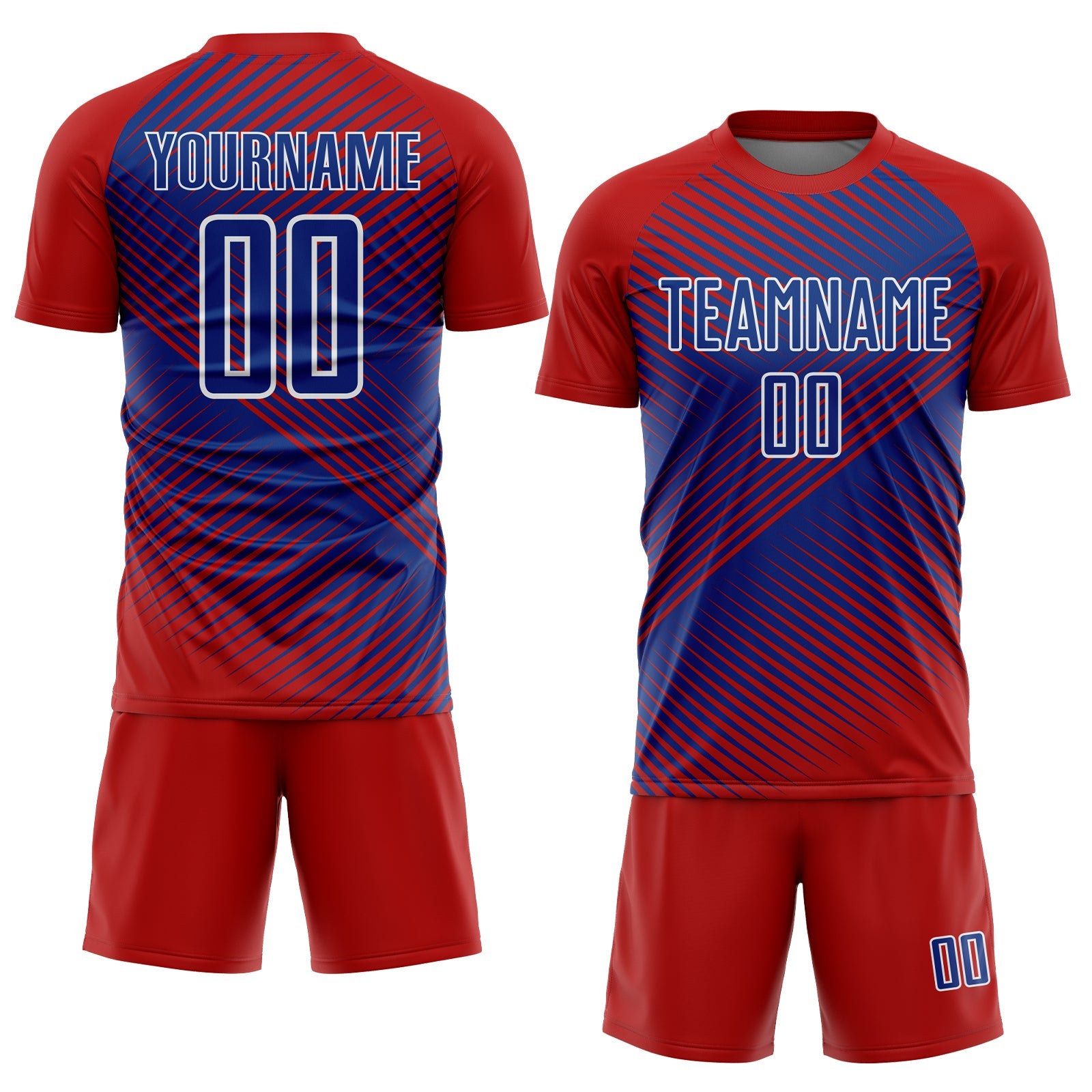 Custom Red Royal-White Line Sublimation Soccer Uniform Jersey