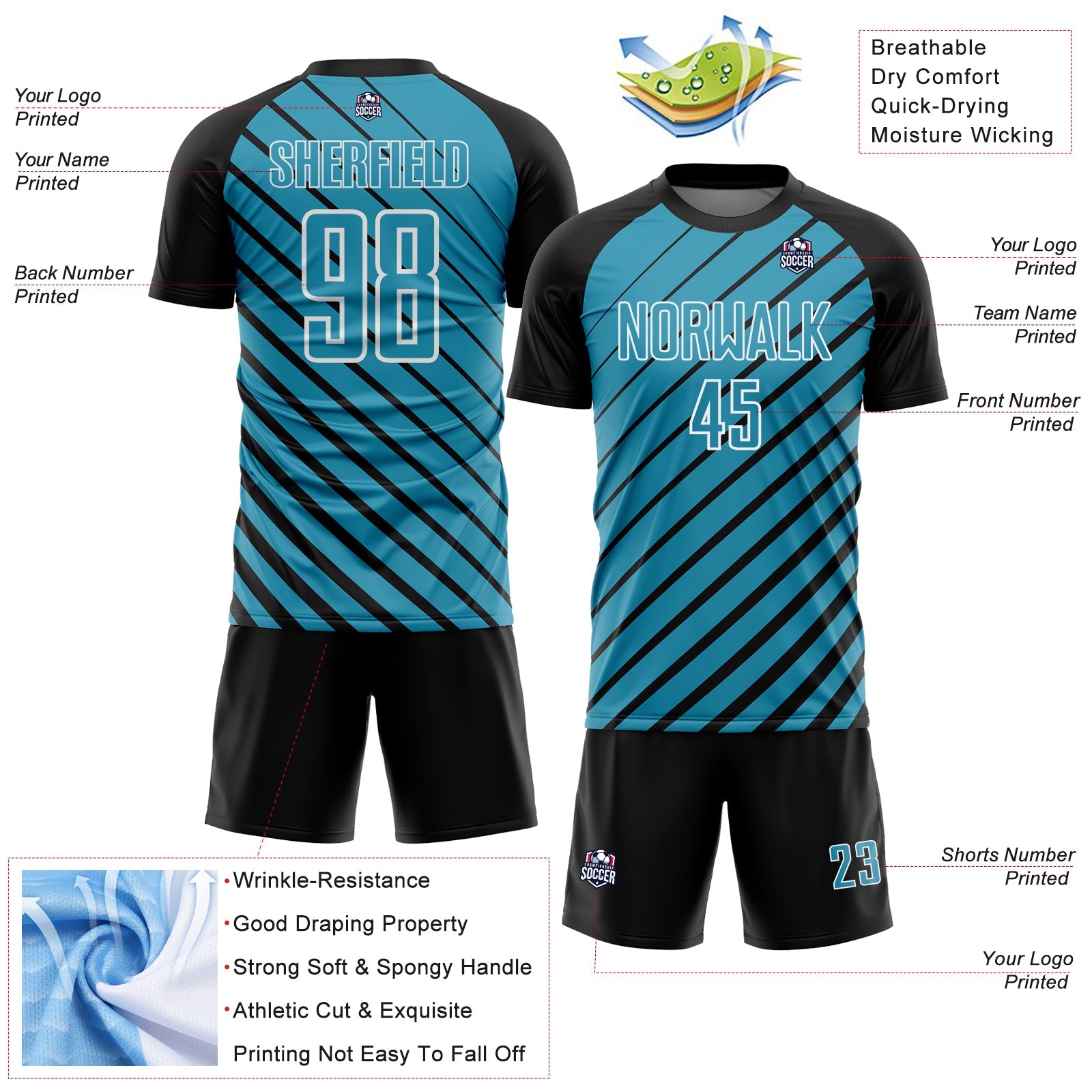 Custom Black Panther Blue-White Lines Sublimation Soccer Uniform Jersey