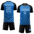 Custom Black Powder Blue-White Lines Sublimation Soccer Uniform Jersey