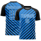 Custom Black Powder Blue-White Lines Sublimation Soccer Uniform Jersey