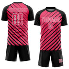Custom Black Neon Pink-White Lines Sublimation Soccer Uniform Jersey