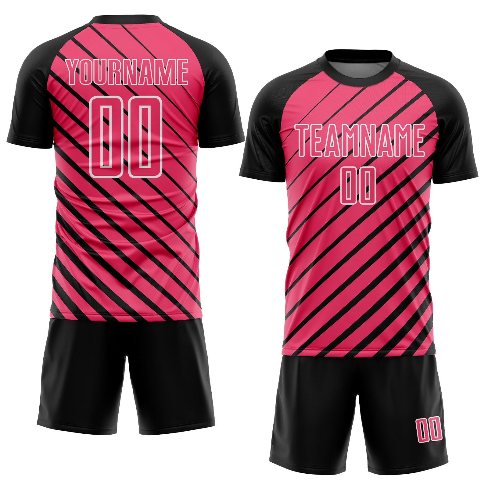 Custom Black Neon Pink-White Lines Sublimation Soccer Uniform Jersey