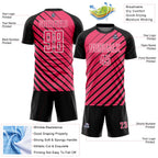 Custom Black Neon Pink-White Lines Sublimation Soccer Uniform Jersey