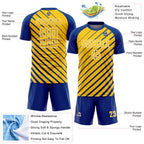 Custom Royal Yellow-White Lines Sublimation Soccer Uniform Jersey