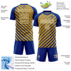 Custom Royal Old Gold-White Lines Sublimation Soccer Uniform Jersey